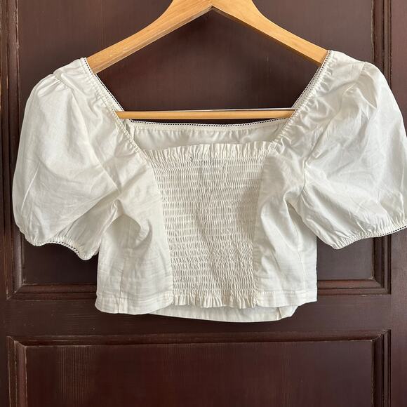 DOLLS KILL Current Mood | White Short Sleeve Crop Smocked | Size Medium - Picture 5 of 5